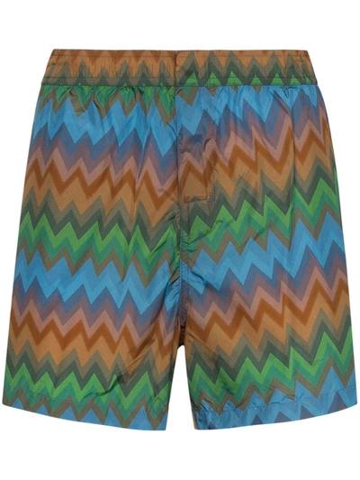 Missoni Zigzag-print Swim Shorts In Green