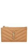 Saint Laurent Pebbled Leather Zip Card Case In Dune