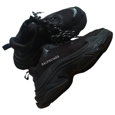 Pre-owned Balenciaga Triple S Black Leather Trainers