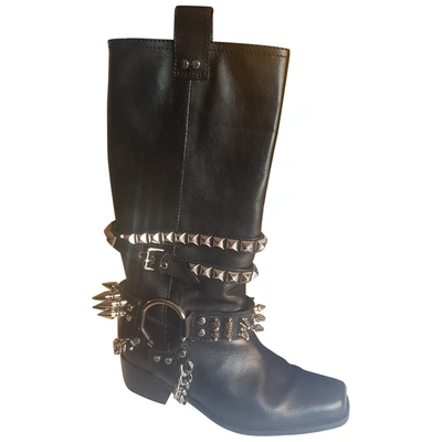 Pre-owned Moschino Leather Cowboy Boots In Black