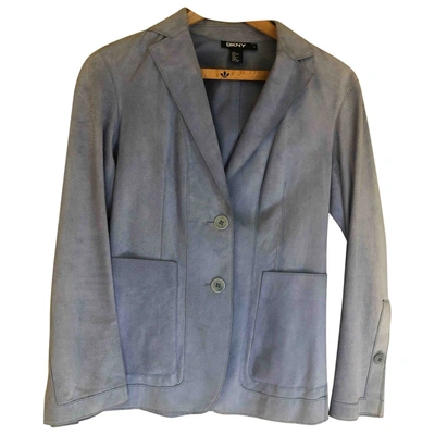 Pre-owned Dkny Leather Jacket In Blue