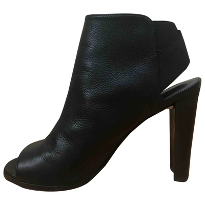 Pre-owned Stuart Weitzman Leather Open Toe Boots In Black