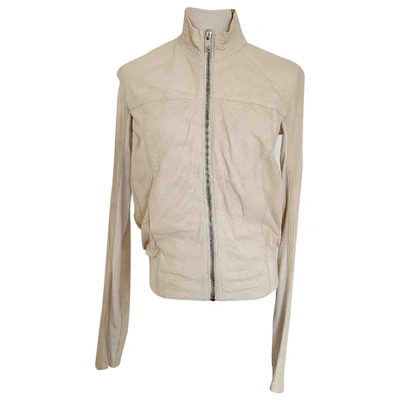 Pre-owned Rick Owens Leather Jacket In Beige