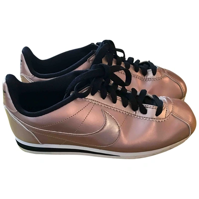 Pre-owned Nike Cortez Leather Trainers In Metallic