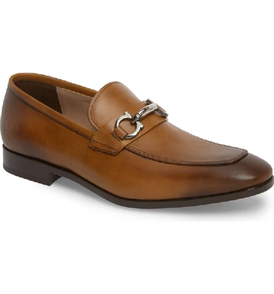 Ferragamo Benford Rounded Bit Loafer In Ambre Brown Leather