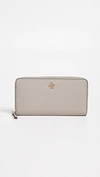 Tory Burch Robinson Zip Continental Wallet In Gray Heron