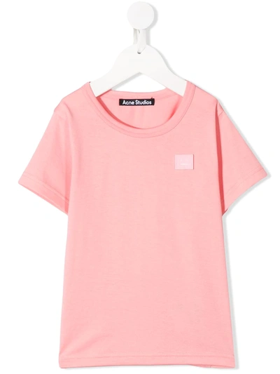 Acne Studios Kids' Nash Face Logo T-shirt (3-10 Years) In Pink