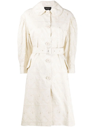 Simone Rocha Embroidered Belted Taffeta Coat In Neutrals