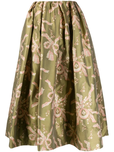 Simone Rocha Bow Print Flared Skirt In Green