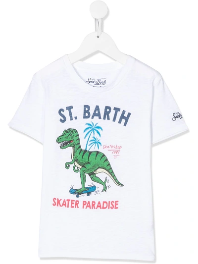 Mc2 Saint Barth Kids' Skater Paradise Short Sleeved T-shirt In White