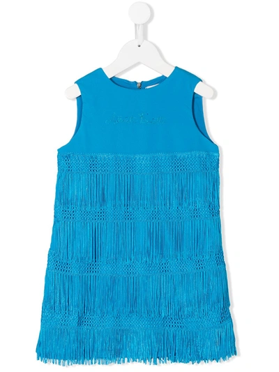 Alberta Ferretti Kids' Fringe Mini Dress In Blue