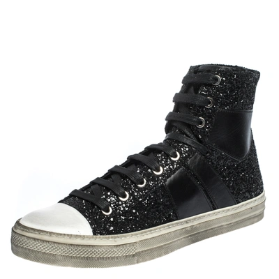 Pre-owned Amiri Black Glitter And Leather Vintage Sunset High Top Sneakers Size 42