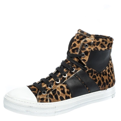 Pre-owned Amiri Brown/black Leopard Print Calfhair And Leather Sunset High Top Sneakers Size 40