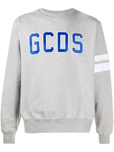 Gcds Logo Embroidered Sweatshirt In Grey,blue,white