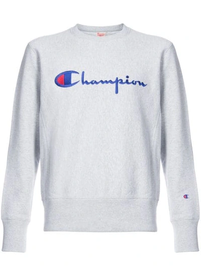 Champion Logo Embroidered French Terry Sweatshirt In Light Grey