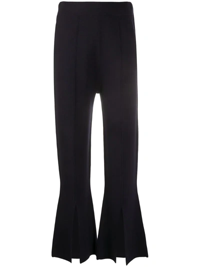 Allude Navy Wool Flared Trousers In Blue