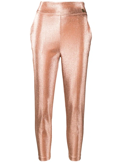 Elisabetta Franchi Trousers With Glitter Finish In Pink