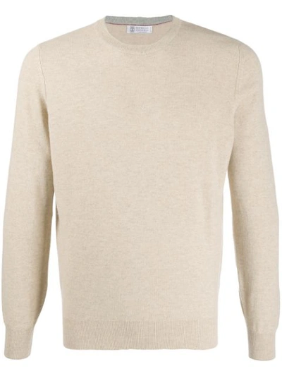 Brunello Cucinelli Crewneck Cotton Sweater In Neutrals