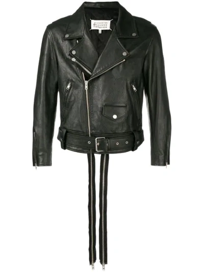 Maison Margiela Zip Detail Leather Jacket In Black