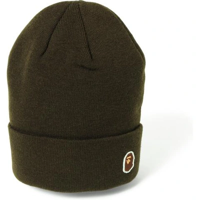 Pre-owned Bape  Ape Head One Point Knit Cap Olive Drab