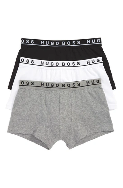Hugo Boss Assorted 3-pack Stretch Cotton Trunks In Black/ White/ Grey