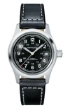 Hamilton Men's Swiss Automatic Khaki Field Black Leather Strap Watch 38mm In No Color