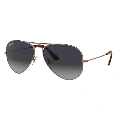 Ray Ban Sunglasses Unisex Aviator @collection - Bronze-copper Frame Blue Lenses Polarized 58-14