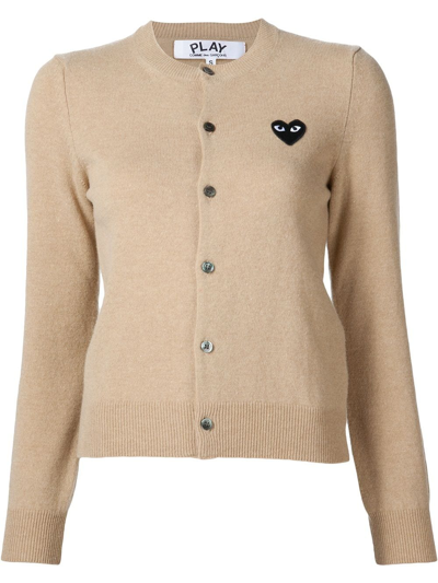 Comme Des Garçons Play Embroidered-heart Button-up Cardigan In Brown