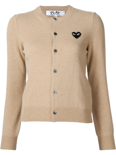 Comme Des Garçons Play Embroidered-heart Button-up Cardigan In Beige