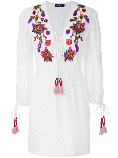 Patbo Tasseled Floral Embroidery Midi Dress In White