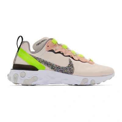 Nike Pink React Element 55 Premium Trainers In Pink,yellow,grey