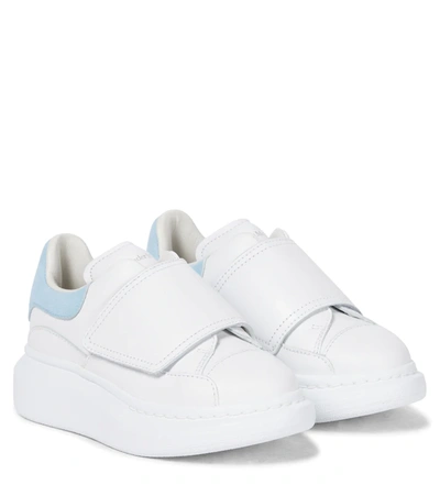 Alexander Mcqueen Kids' Suede-trimmed Leather Exaggerated-sole Sneakers In White,navy