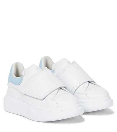 Alexander Mcqueen Kids' Suede-trimmed Leather Exaggerated-sole Trainers In White,navy