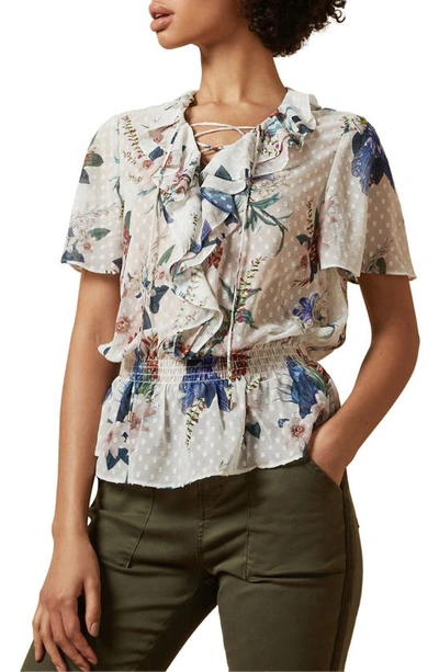 Ted Baker Bryann Floral-print Ruffled Top In Ivory