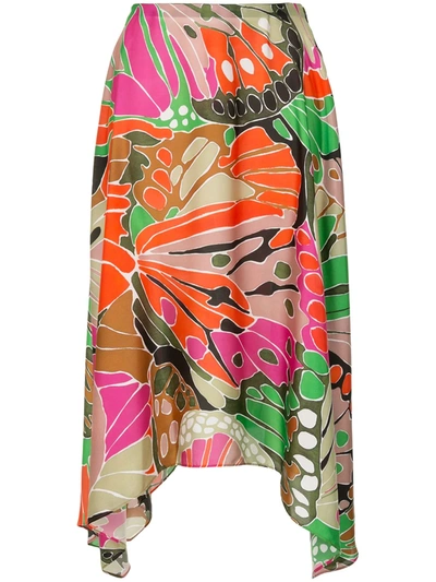 Paule Ka Butterfly Wing Print Asymmetric Midi Skirt In Orange