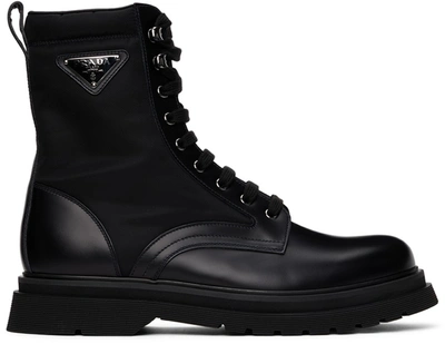 Prada Men's Re-nylon & Leather Combat Boots In F0002nero