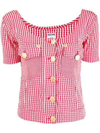 Pre-owned Moschino 1990s Gingham Scoop Neck Top In Red