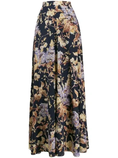 Zimmermann Women's Eye Spy Floral Stretch-silk Maxi Skirt In Midnight