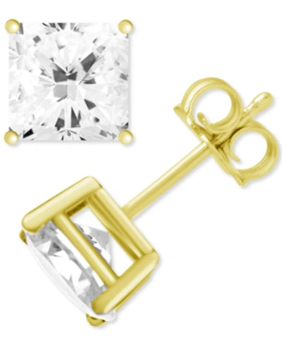Essentials Silver Plated Square Cubic Zirconia Stud Earrings In Gold