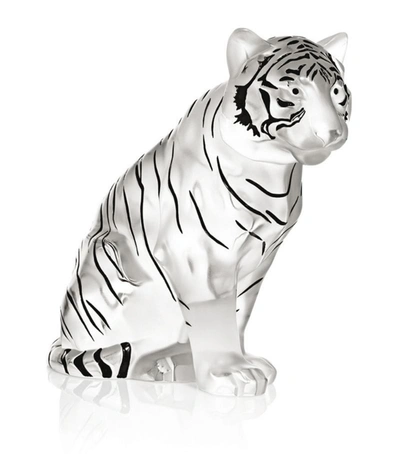 Lalique Sitting Crystal Tiger Sculpture In White