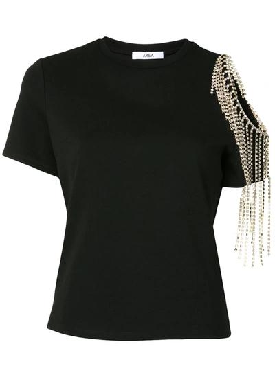 Area Black Crystal Fringe Cut-out T-shirt