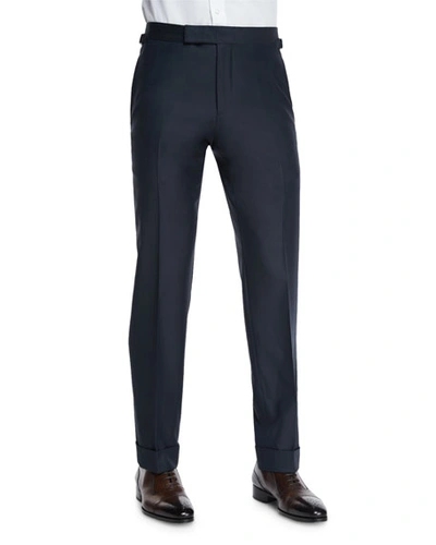 Tom Ford O'connor Base Flat-front Sharkskin Trousers, Navy