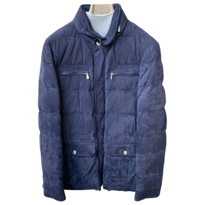 Pre-owned Brunello Cucinelli Leather Jacket In Navy