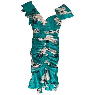 Pre-owned Azzaro Silk Mid-length Dress In Turquoise