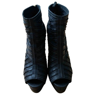 Pre-owned Pierre Hardy Leather Open Toe Boots In Black