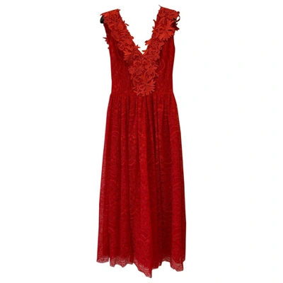 Pre-owned Sandra Mansour Lace Mid-length Dress In Red