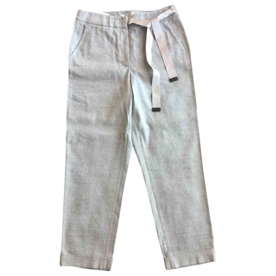 Pre-owned Peserico Linen Straight Trousers In Grey