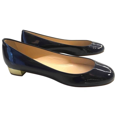 Pre-owned Jcrew Patent Leather Ballet Flats In Navy
