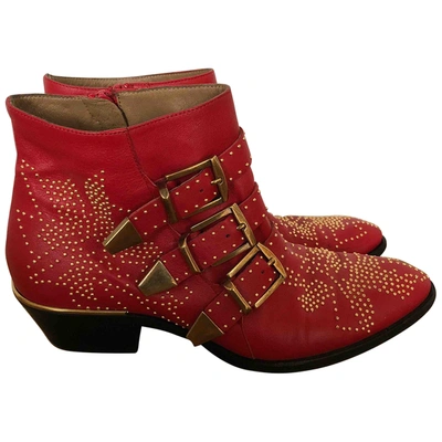 Pre-owned Chloé Susanna Leather Ankle Boots In Red