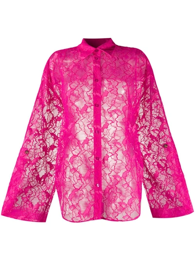 Msgm Sheer Floral Lace Shirt In Pink